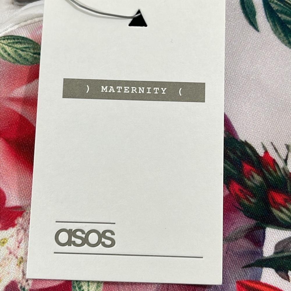 ASOS Maternity White Pink Red Floral Strapless Ruffle Maternity Dress Sz. 12 NEW - Picture 8 of 11